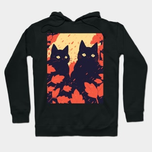 Black Cat Autumn Theme Painted Art Hoodie